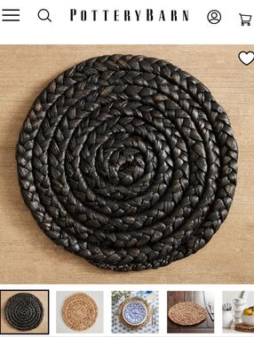 Pottery Barn Beachcomber Handwoven Round Placemat - Black
